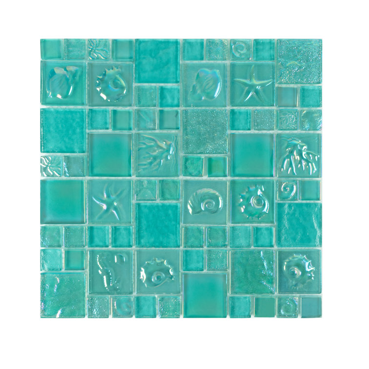 Caribbean Spring Teal Iridescent Glass Mosaic Wall Tile