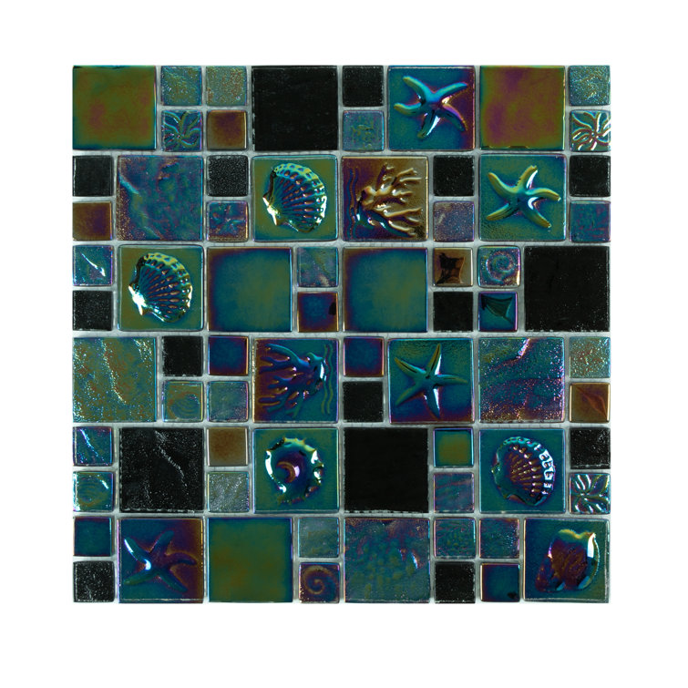 Midnight Mere Iridescent Glass Mosaic Wall Tile, 12-in x 12-in