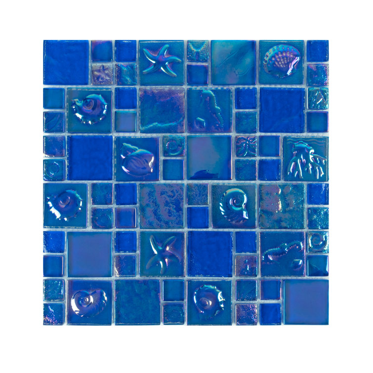 Ocean Bay Blue Iridescent Glass Mosaic Wall Tile