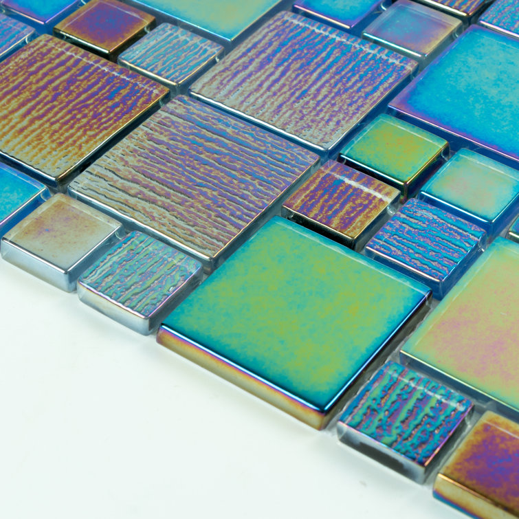 Deep Bayou Iridescent Glass Mosaic Wall Tile, 12-in x 12-in