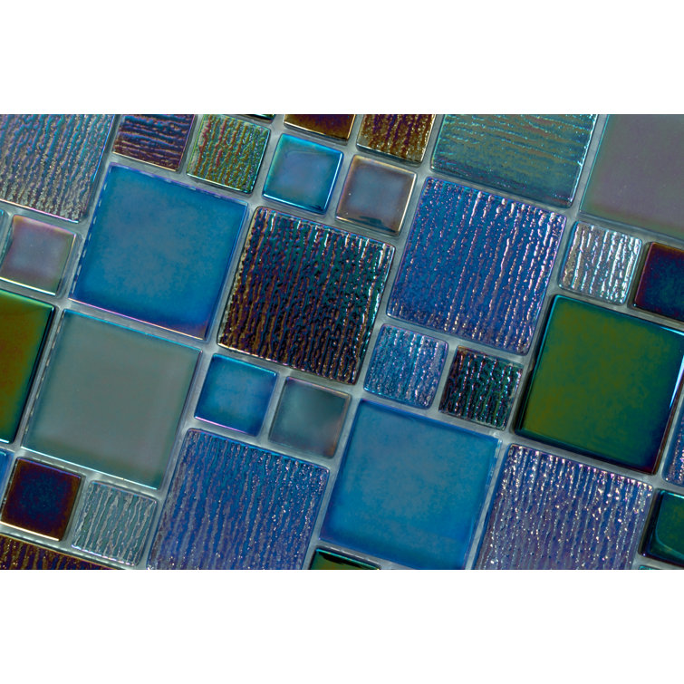 Deep Bayou Iridescent Glass Mosaic Wall Tile, 12-in x 12-in