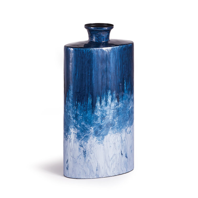 Deep Blue Ombre Hand-Painted Metal Decorative Vase