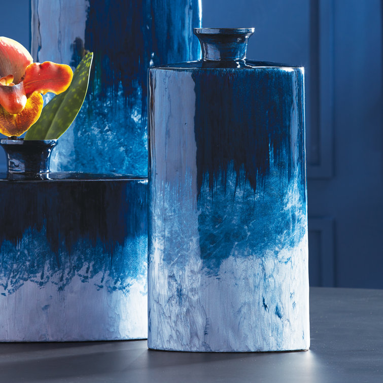 Deep Blue Ombre Hand-Painted Metal Decorative Vase