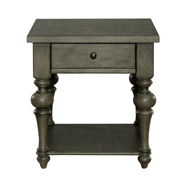 Traditional Dusty Taupe Wood End Table with Storage