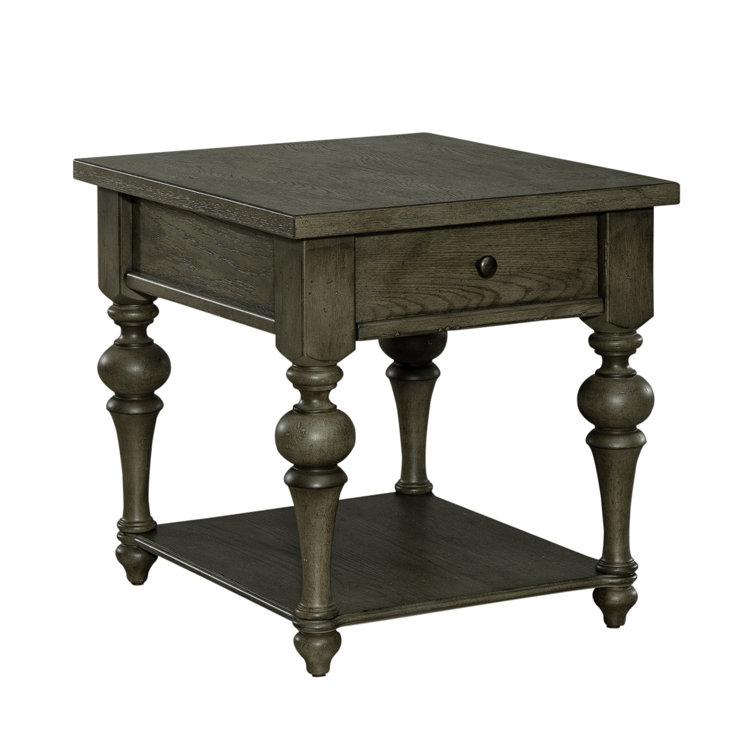 Traditional Dusty Taupe Wood End Table with Storage