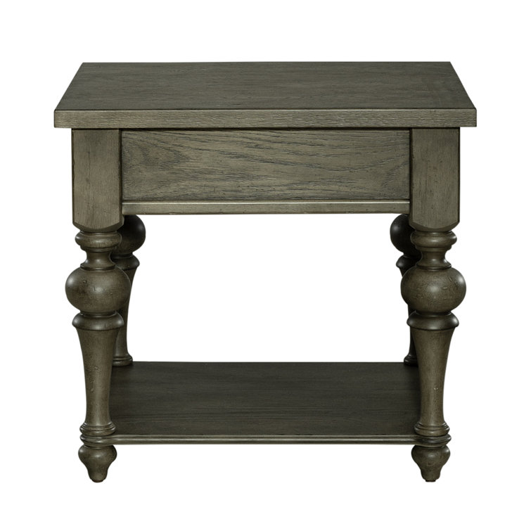 Traditional Dusty Taupe Wood End Table with Storage