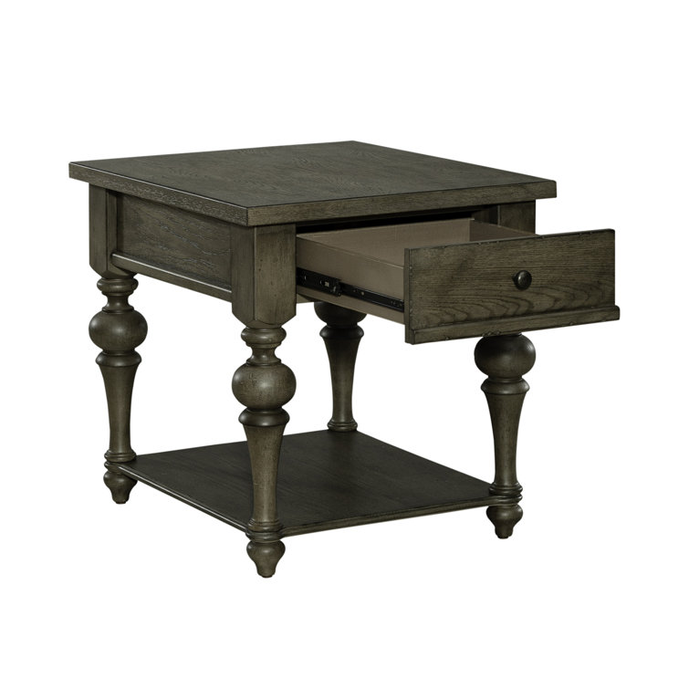Traditional Dusty Taupe Wood End Table with Storage