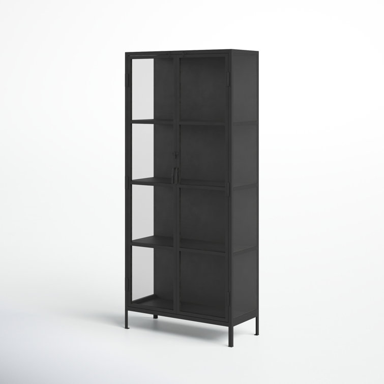 Sleek Black Metal and Glass Minimalist Curio Cabinet