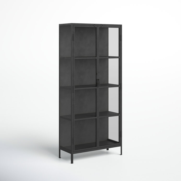 Sleek Black Metal and Glass Minimalist Curio Cabinet
