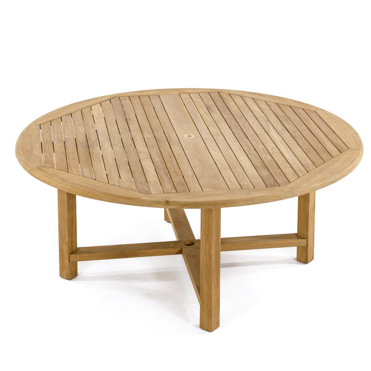 Round Brown Teak Outdoor Dining Table for 8