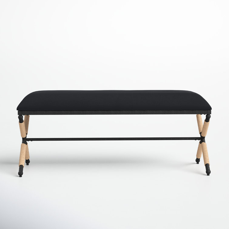 Carmelo Coastal-Chic Beige Cushioned Bench with Black Iron Base