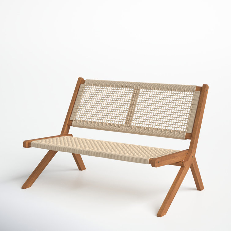 Natural Acacia Folding Outdoor Bench with Woven Rope Seat