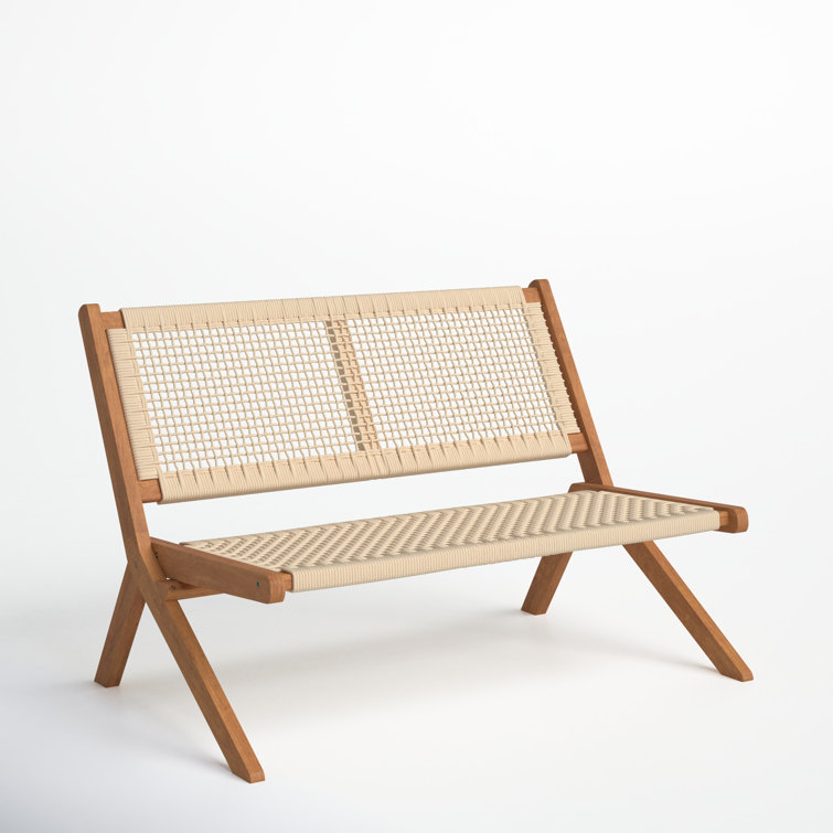 Natural Acacia Folding Outdoor Bench with Woven Rope Seat