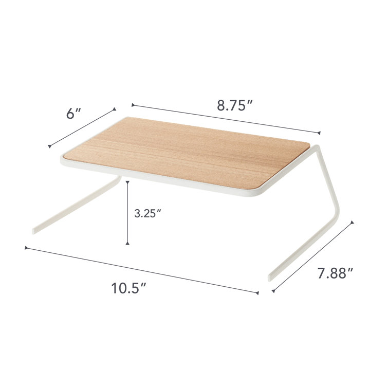 White Steel and Wood Small Dish Riser
