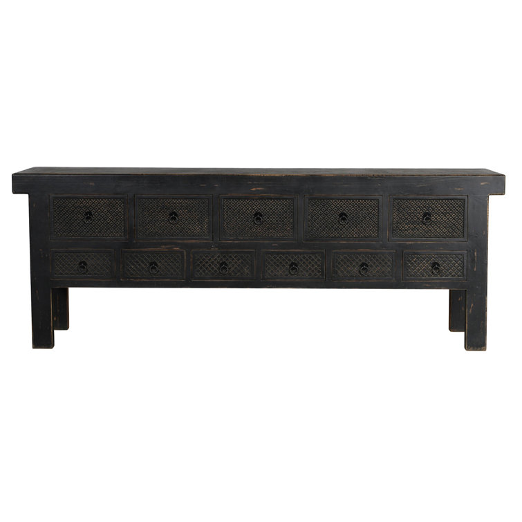 93'' Black Reclaimed Pine Wood Console Table with 11 Drawers