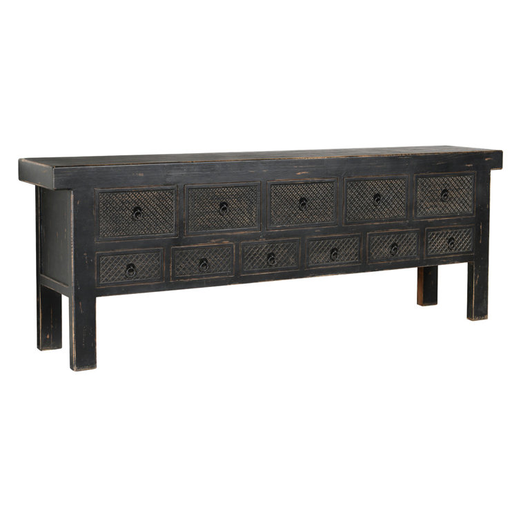 93'' Black Reclaimed Pine Wood Console Table with 11 Drawers