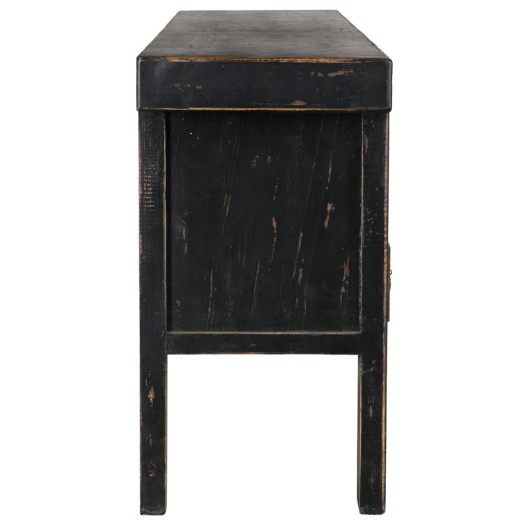 93'' Black Reclaimed Pine Wood Console Table with 11 Drawers