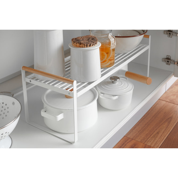 Tosca White Steel and Ash Wood Countertop Organizer Rack