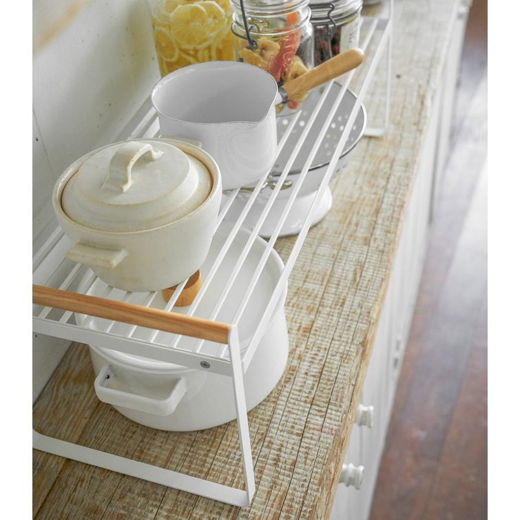 Tosca White Steel and Ash Wood Countertop Organizer Rack