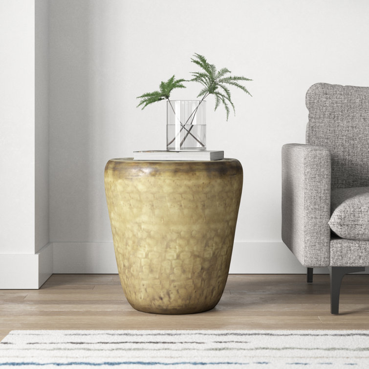Antique Gold 20" Round Metal Drum Side Table
