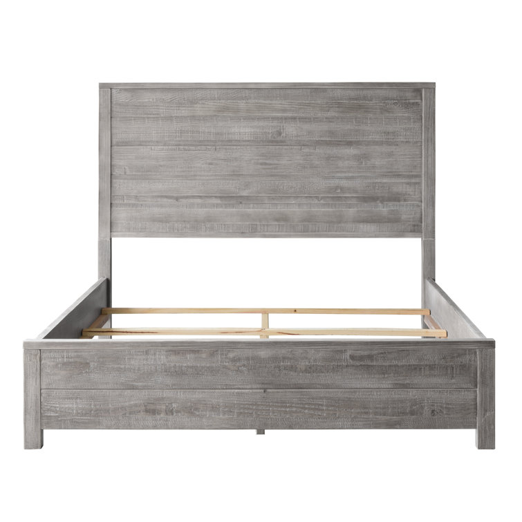 Rustic Gray Full Pine Wood Panel Bed with Headboard