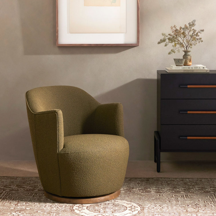 Aurora Gold Swivel Barrel Chair with Parawood Base