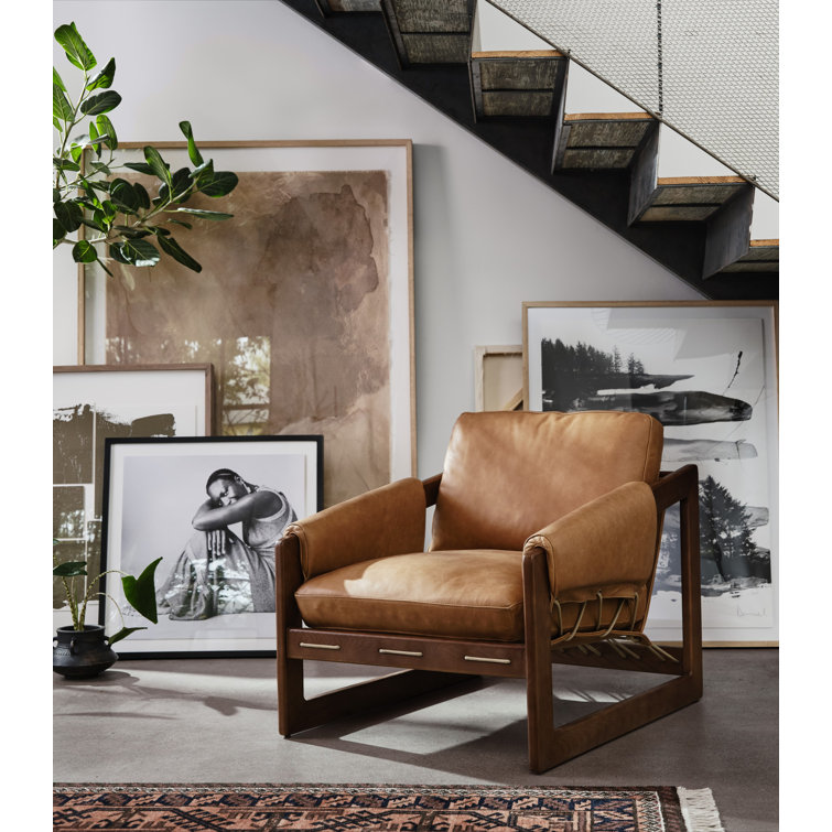 Brickhouse Black Leather and Wood Armchair