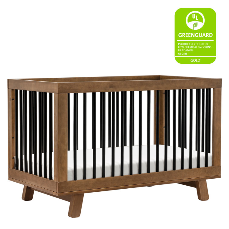 Hudson Natural Walnut and Black Pine Wood Convertible Crib