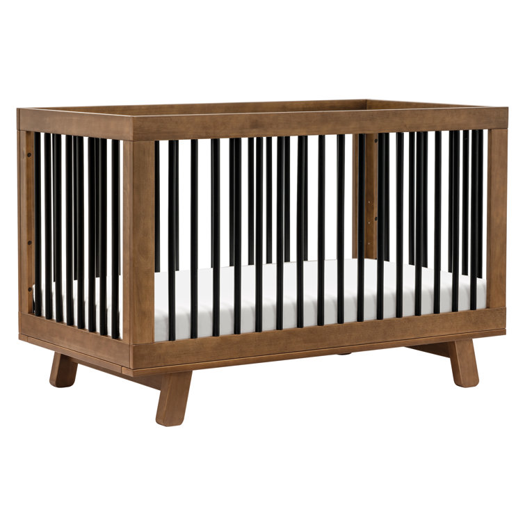 Hudson Natural Walnut and Black Pine Wood Convertible Crib