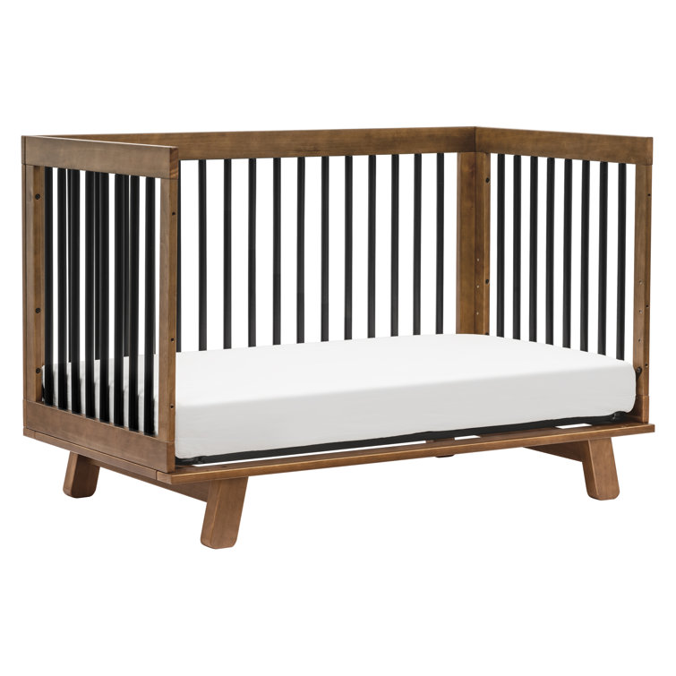Hudson Natural Walnut and Black Pine Wood Convertible Crib