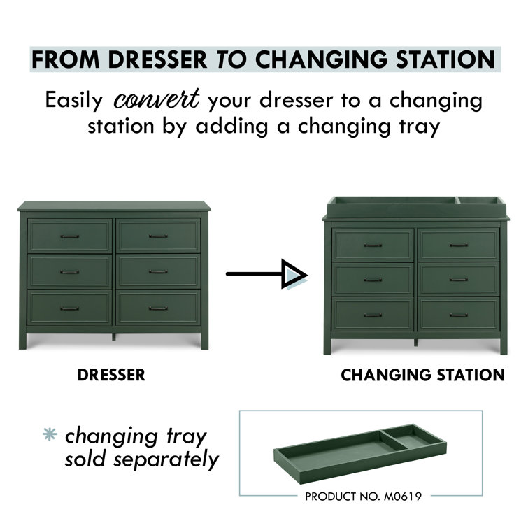 Forest Green Double Nursery Dresser with Six Drawers