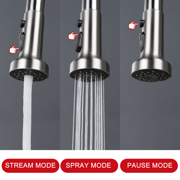 Brushed Nickel Single Handle Pull Down Kitchen Faucet with Soap Dispenser