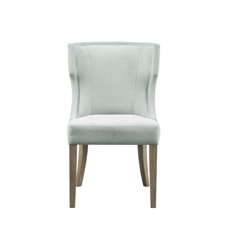 Light Sage Green Upholstered Wingback Side Chair with Wood Legs