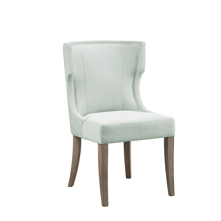Light Sage Green Upholstered Wingback Side Chair with Wood Legs