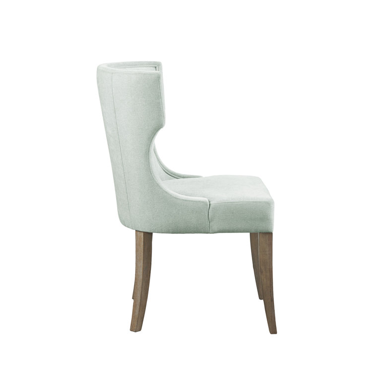 Light Sage Green Upholstered Wingback Side Chair with Wood Legs
