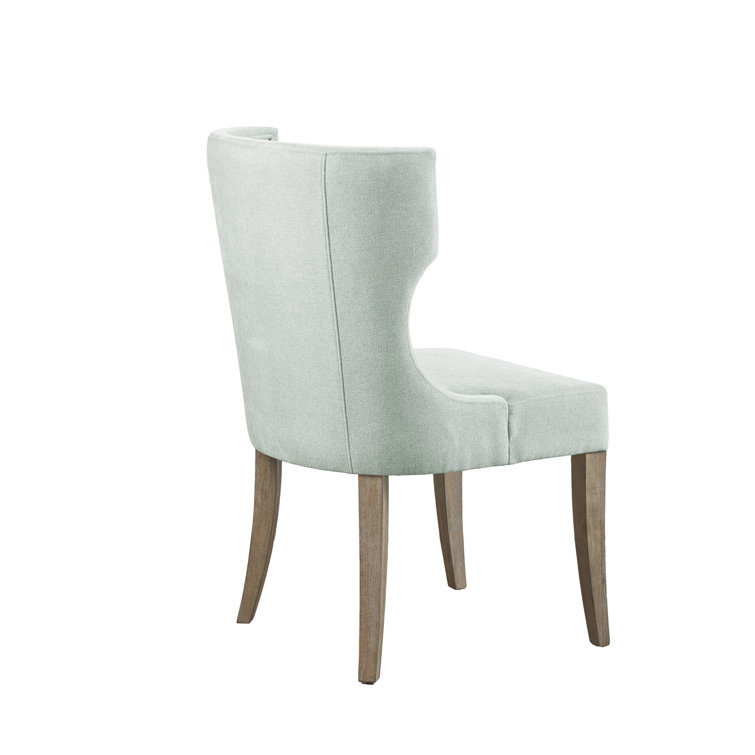 Light Sage Green Upholstered Wingback Side Chair with Wood Legs