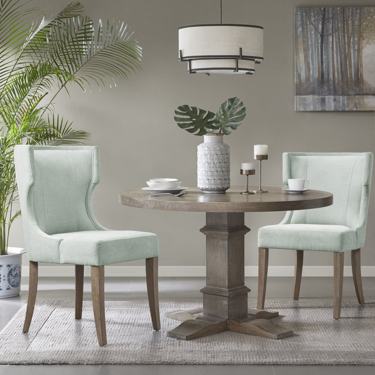Light Sage Green Upholstered Wingback Side Chair with Wood Legs
