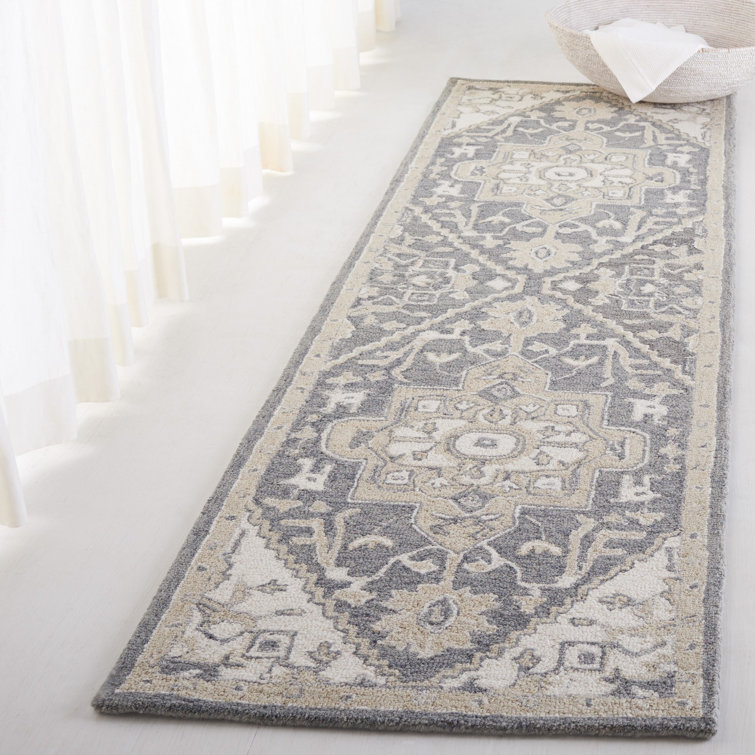 Handmade Grey and Ivory Wool Cotton Runner Rug