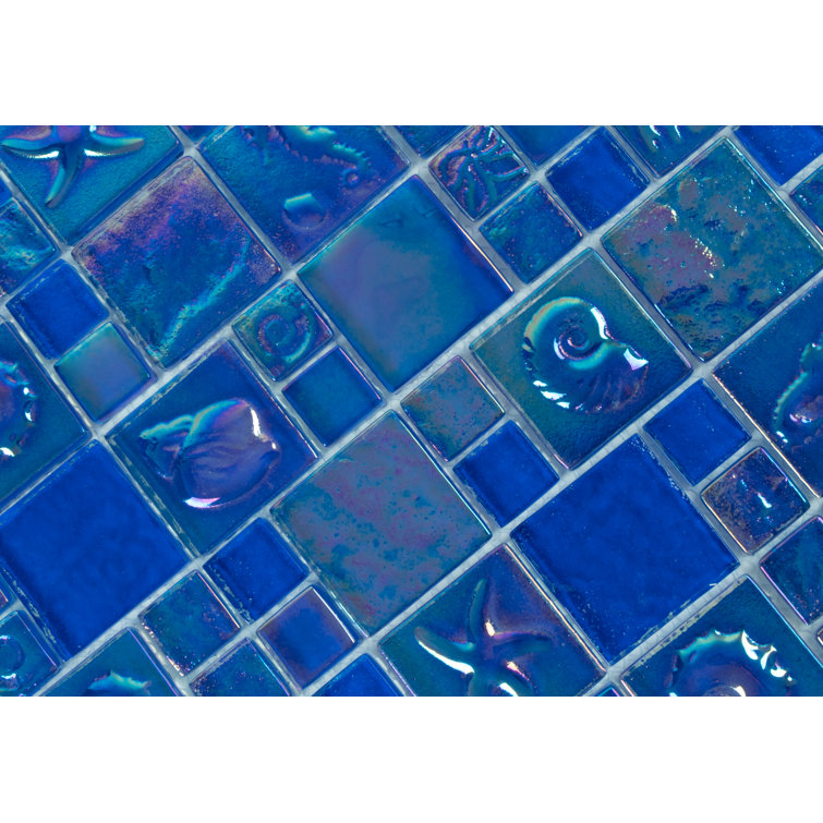 Ocean Bay Blue Iridescent Glass Mosaic Wall Tile