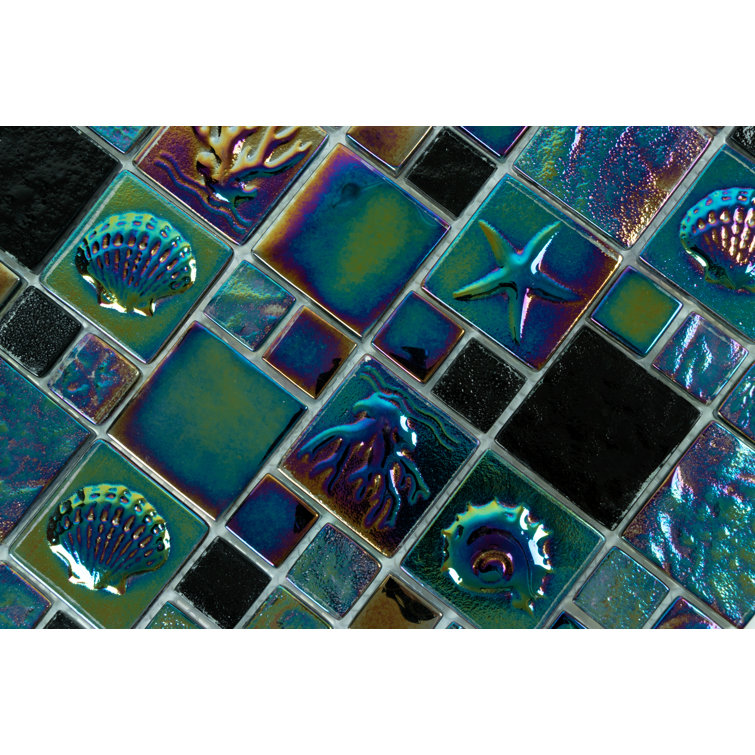 Midnight Mere Iridescent Glass Mosaic Wall Tile, 12-in x 12-in