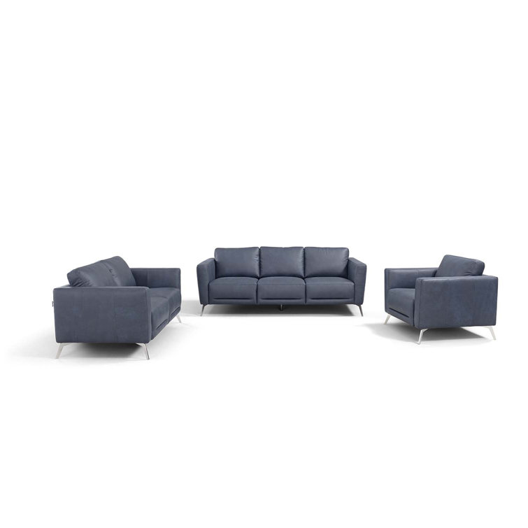 Serene Blue Leather Accent Chair with Chrome Legs