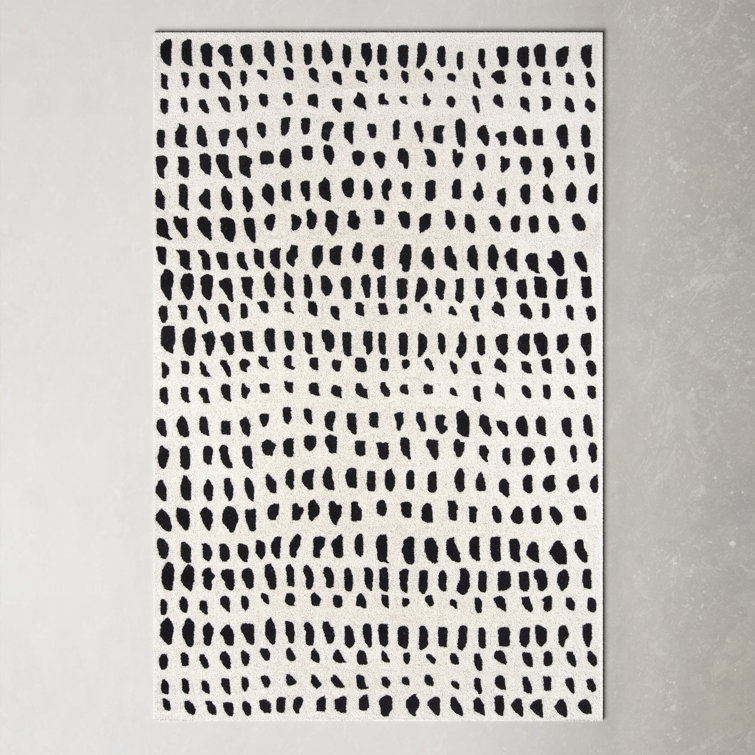 Ivory and Black Hand-Tufted Wool Rectangular Rug