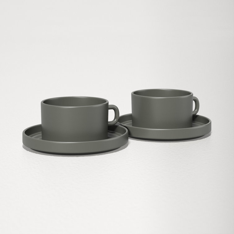 Moonbeam Ceramic Teacup and Saucer Set for Two