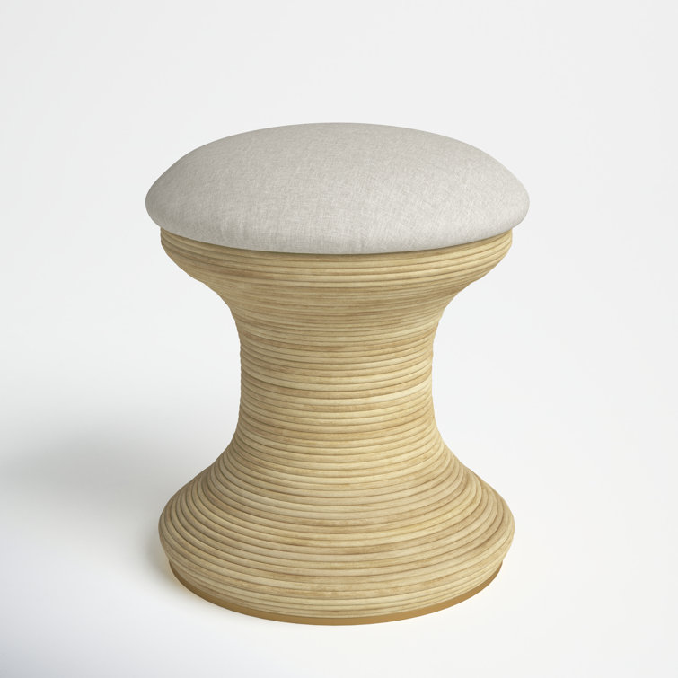 Natural Cream Upholstered Rattan Hourglass Accent Stool