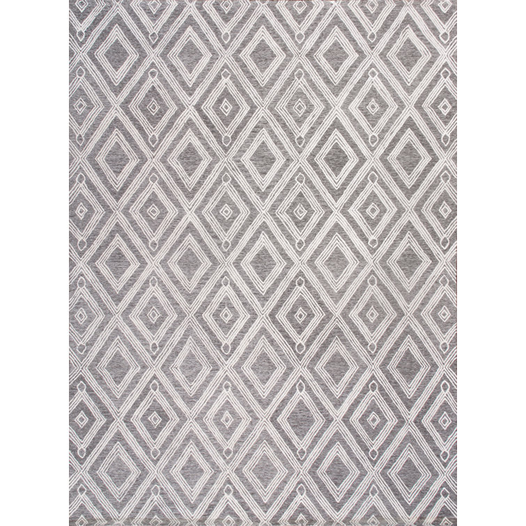 Ivory and Silver Geometric Hand-Tufted Wool Rug