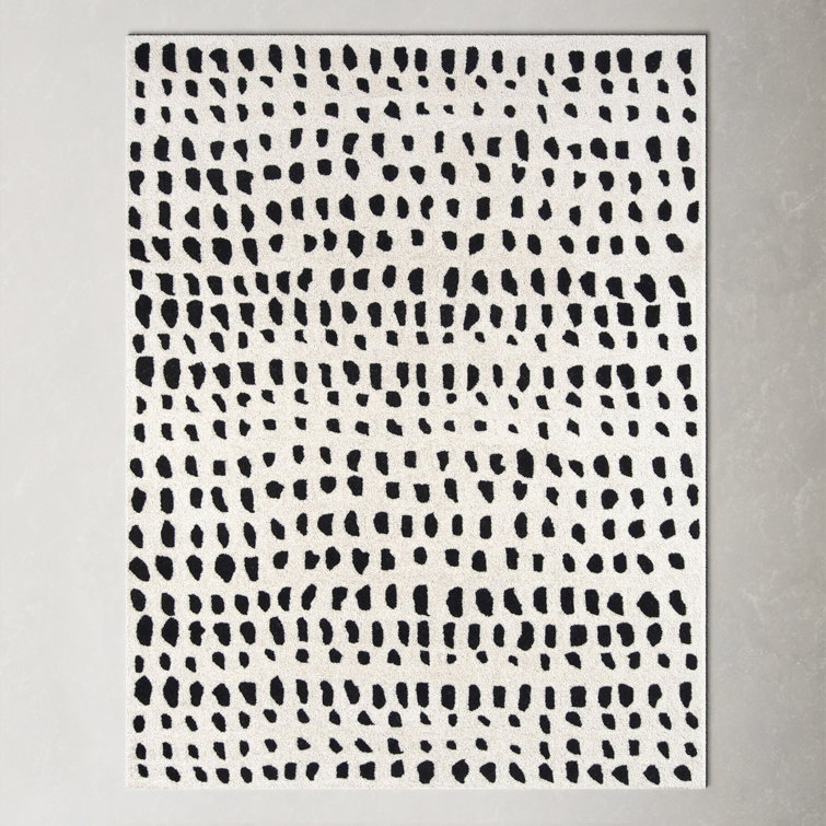 Ivory and Black Hand-Tufted Wool Rectangular Rug