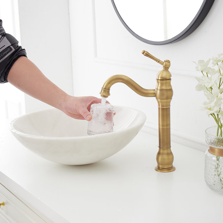 Antique Brass Single Handle Vessel Sink Faucet with Drain Assembly