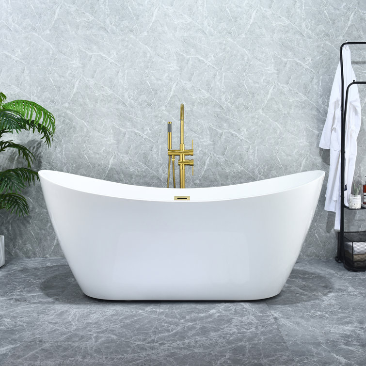 Vansza 67'' Glossy White Acrylic Freestanding Soaking Bathtub