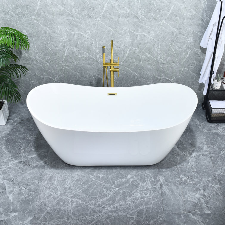 Vansza 67'' Glossy White Acrylic Freestanding Soaking Bathtub