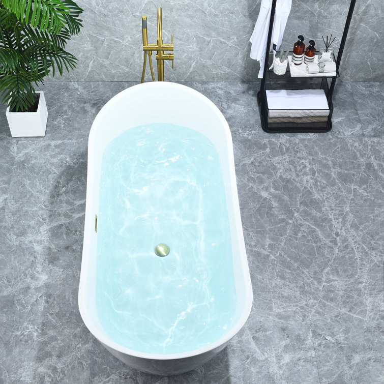 Vansza 67'' Glossy White Acrylic Freestanding Soaking Bathtub